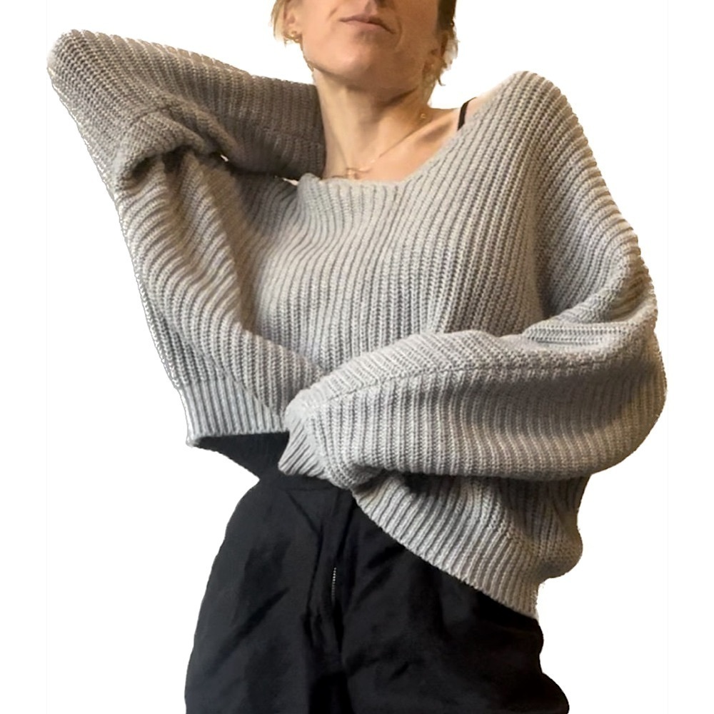 Pull&Bear Dolman Knitted Sweater | Gray | S - Picture 2 of 5